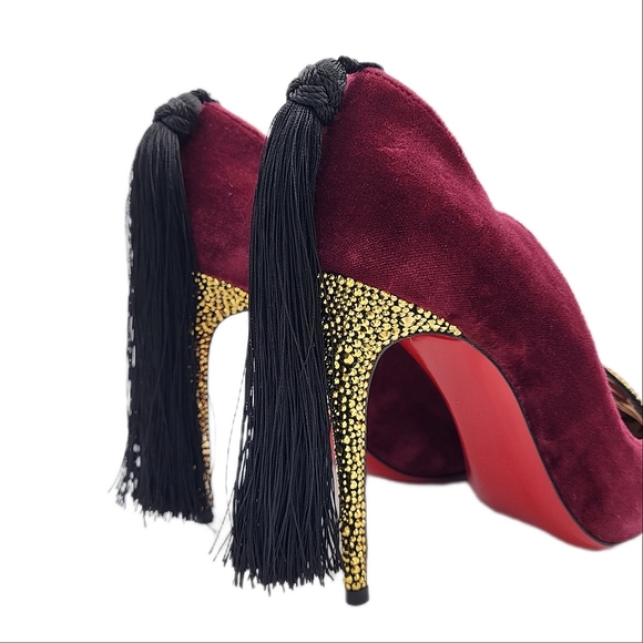 Christian Louboutin Hot Chick 100 Kiss Velvet Tassel Pumps Loubi Mystery 38.5
